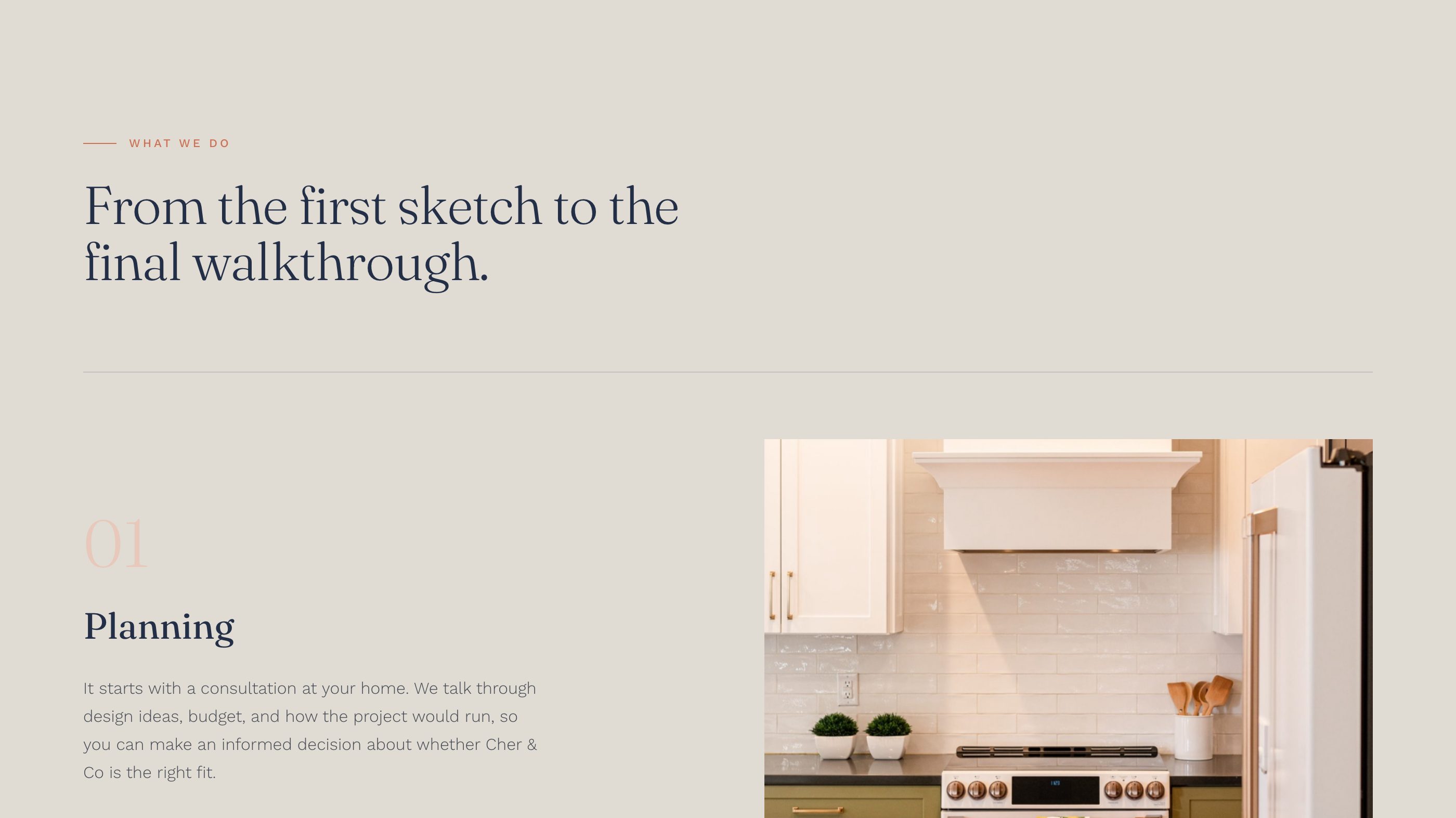 The services section of the new homepage